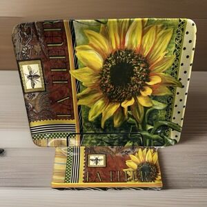 Certified International French Sunflower Rectangular Platter 16x12 And Tray 11x5